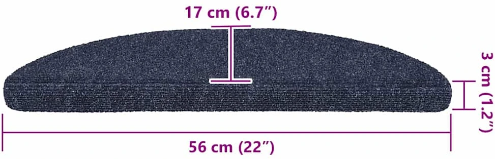 Laiptų kilimėliai, lipnūs, 20 vnt., mėlyni, pusapvaliai, 56x17x3 cm