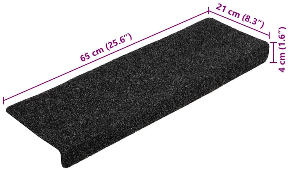 Laiptų kilimėliai, 5vnt., juodi, 65x21x4cm, perforuoti adatomis