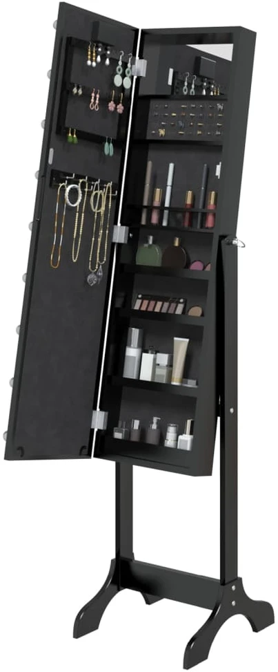 Laisvai pastatomas veidrodis su LED, juodas, 34x37x146cm