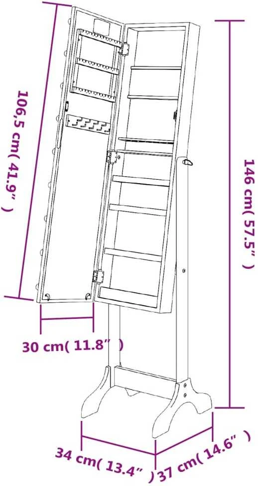 Laisvai pastatomas veidrodis su LED, juodas, 34x37x146cm