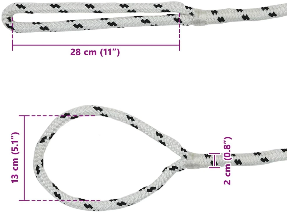 Laivo virvė 2 mm 12 m Balta ir juoda Poliesteris