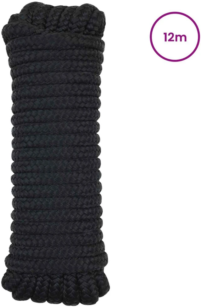 Laivo virvė 2 mm 12 m Juoda Poliesteris