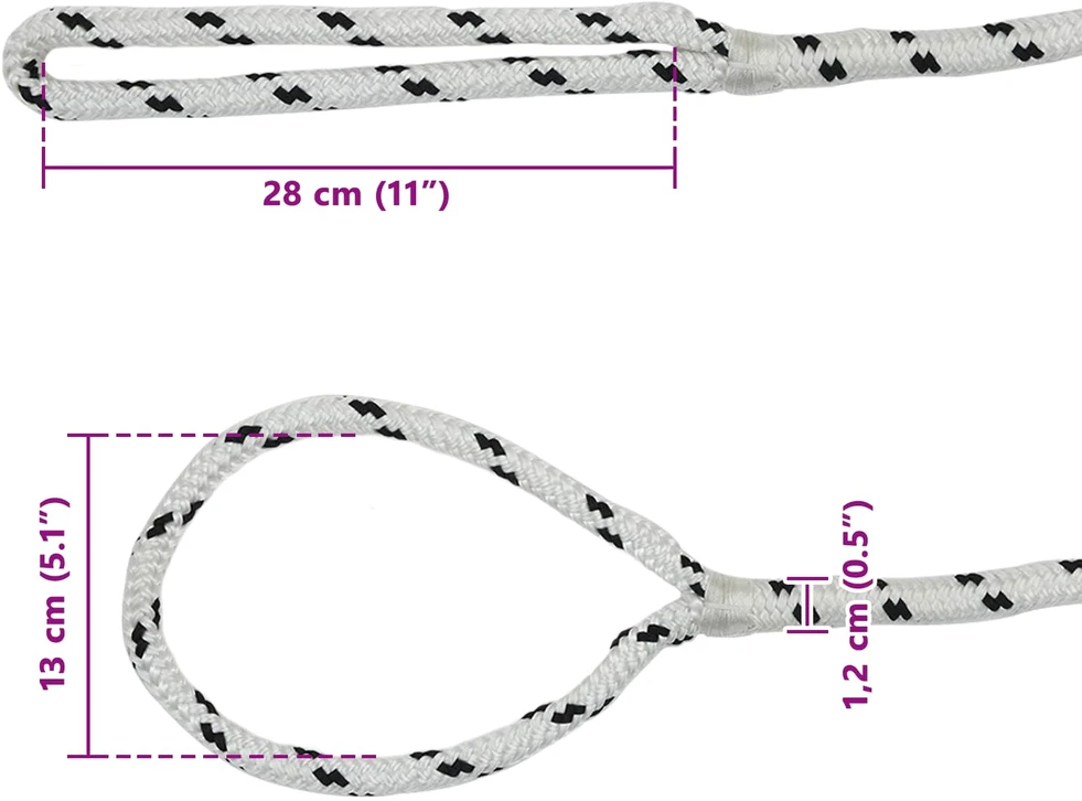 Laivo virvė 12 mm 15 m Balta ir juoda Poliesteris