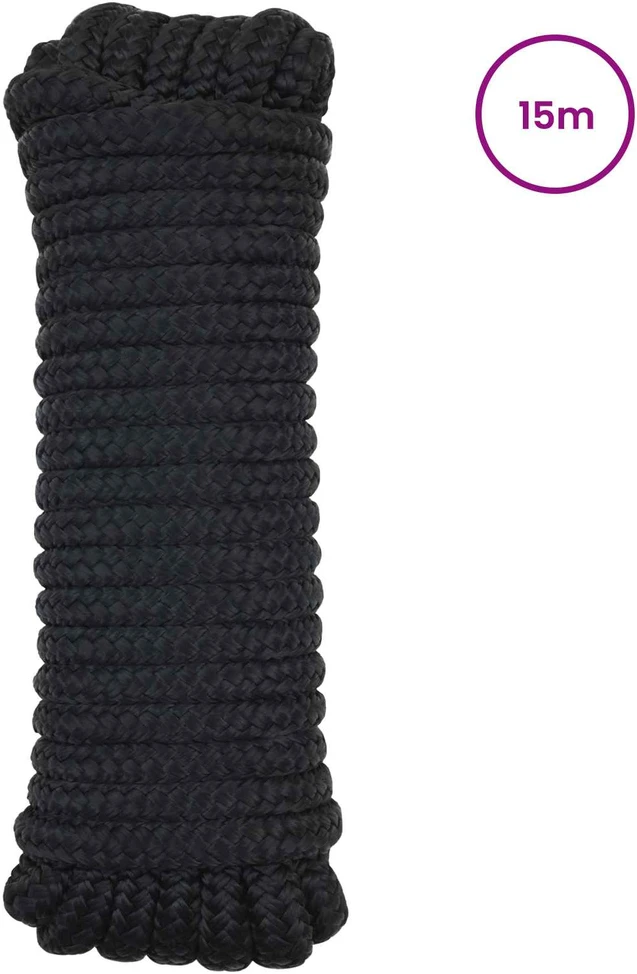 Laivo virvė 14 mm 15 m Juoda Poliesteris