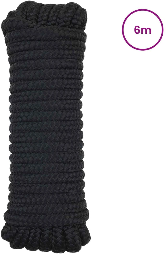 Laivo virvė 14 mm 6 m Juoda Poliesteris