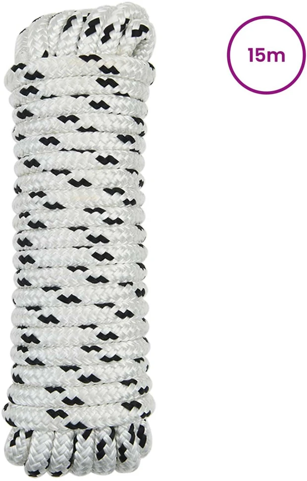 Laivo virvė 2 mm 15 m Balta ir juoda Poliesteris