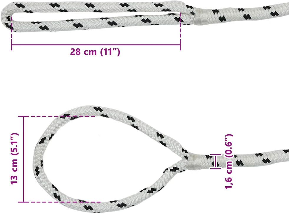 Laivo virvė 16 mm 6 m Balta ir juoda Poliesteris