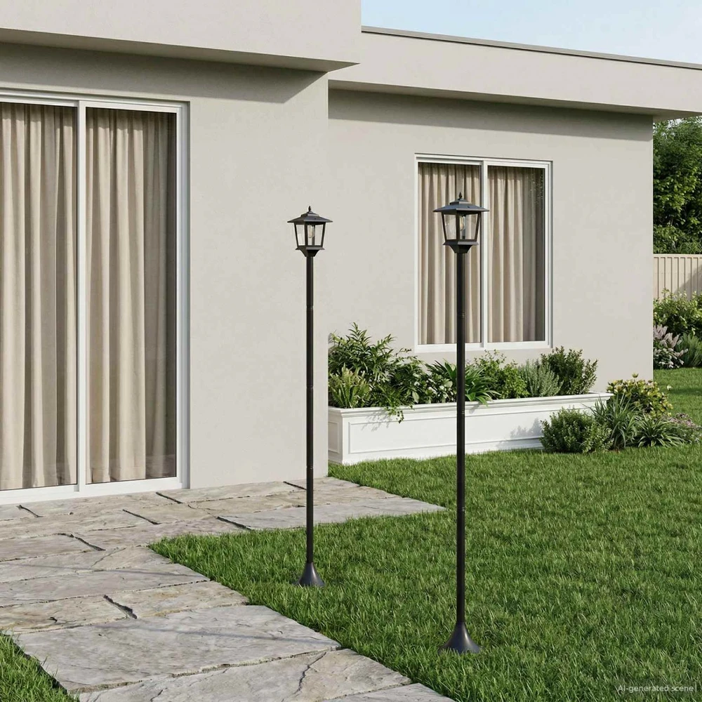 Lamp Post Set with LED Bulb 2 vnt. Juoda 16 x 16 x 156 cm