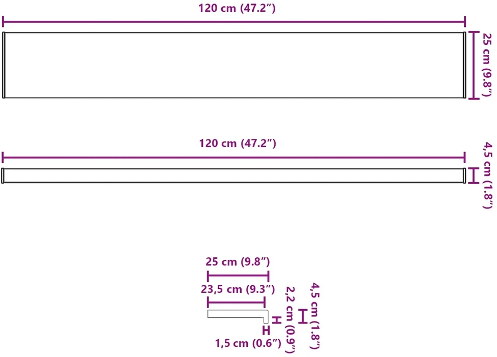 Langų palangė Balta 120 x 25 x 4,5 cm PVC