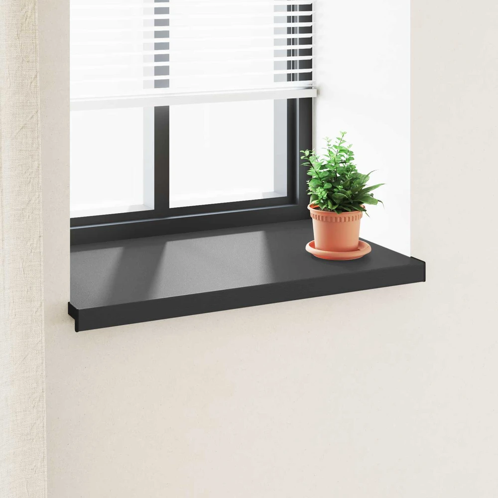 Langų palangė Juoda su medienos tekstūra 80 x 50 x 4,5 cm PVC
