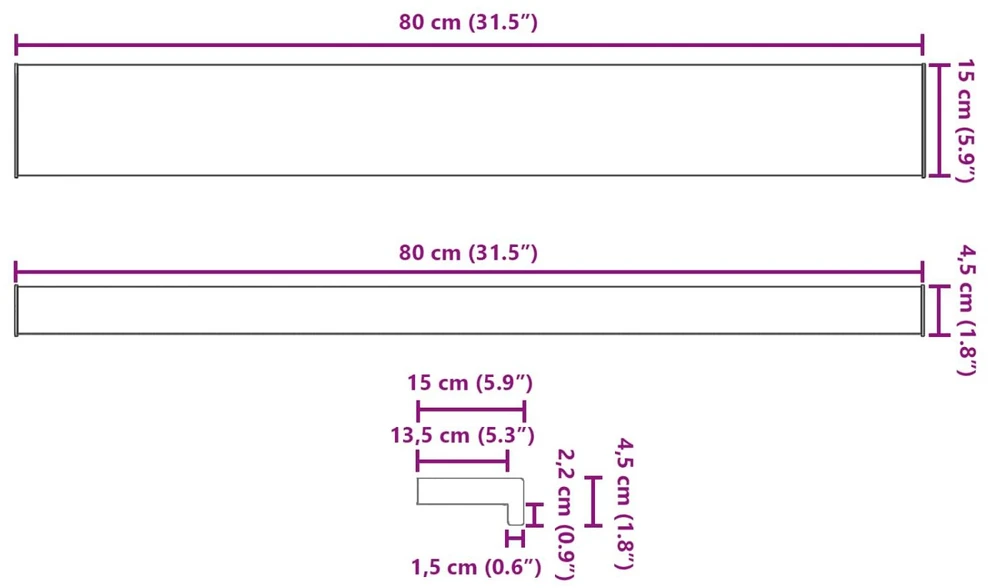 Langų palangė Juoda su medienos tekstūra 80 x 15 x 4,5 cm PVC