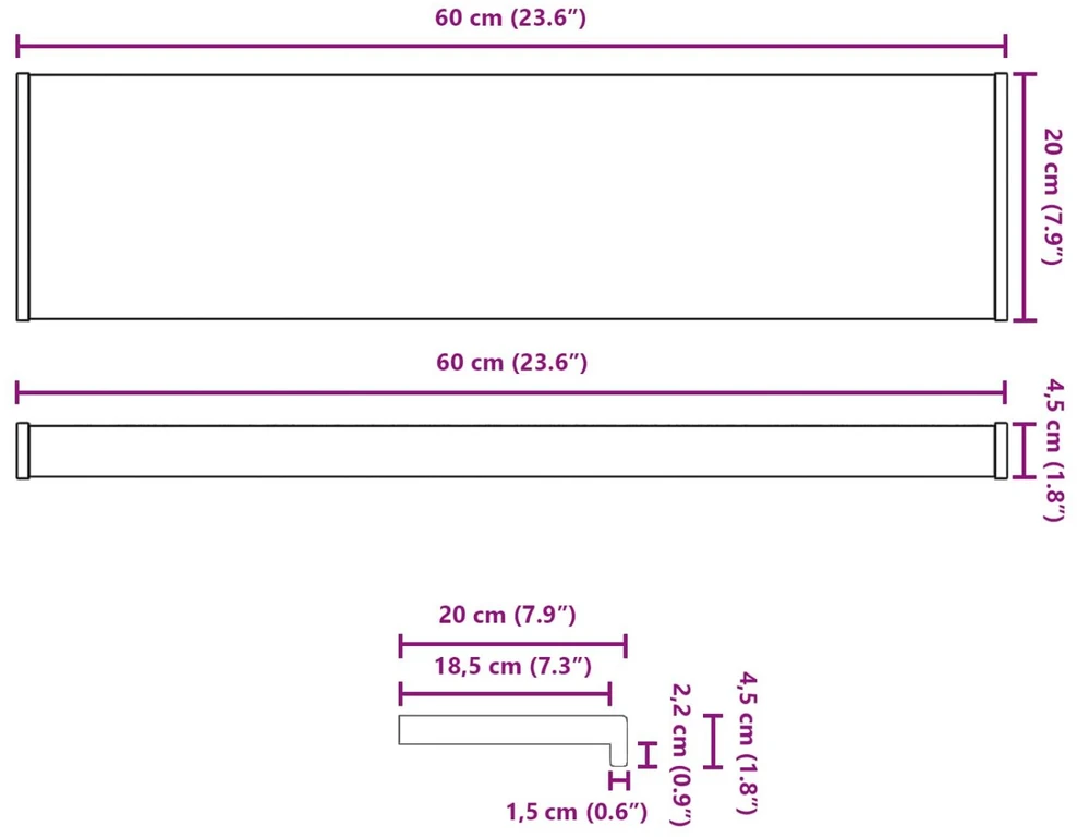 Langų palangė Juoda su medienos tekstūra 60 x 20 x 4,5 cm PVC