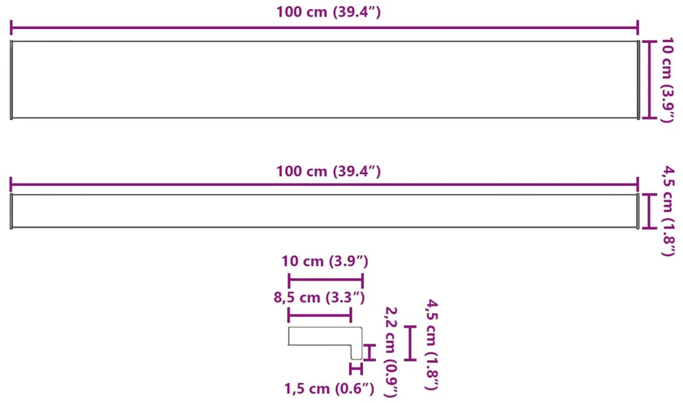 Langų palangė Juoda su medienos tekstūra 100 x 10 x 4,5 cm PVC