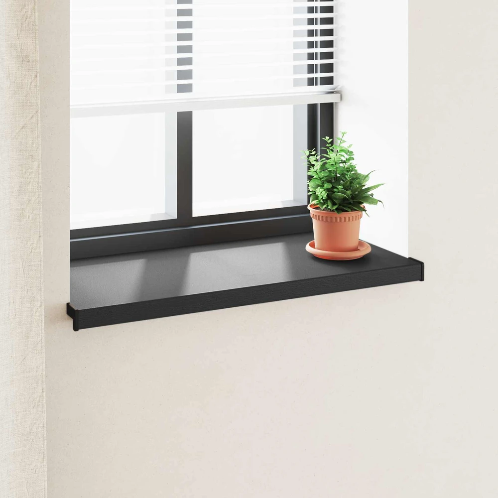 Langų palangė Juoda su medienos tekstūra 60 x 40 x 4,5 cm PVC