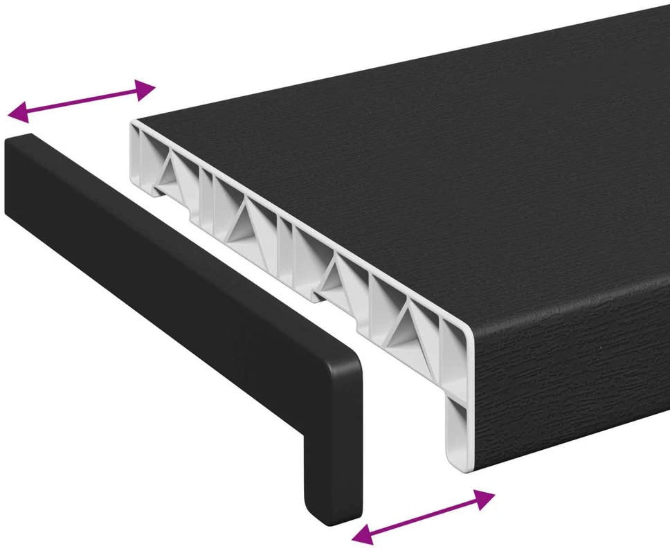 Langų palangė Juoda su medienos tekstūra 80 x 20 x 4,5 cm PVC