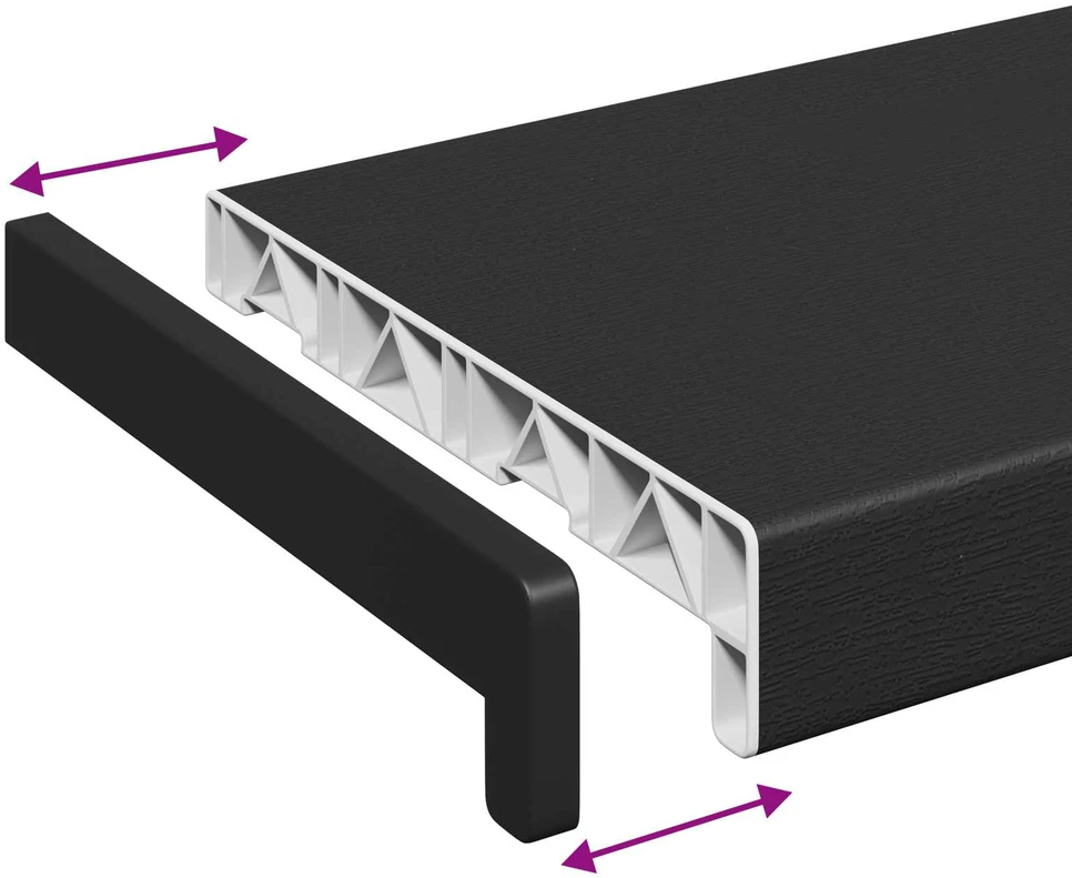 Langų palangė Juoda su medienos tekstūra 60 x 25 x 4,5 cm PVC