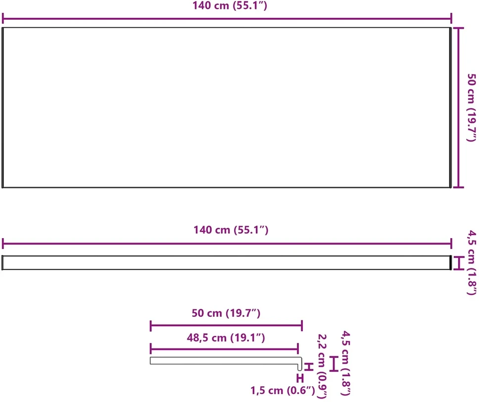 Langų palangė Juoda su medienos tekstūra 140 x 50 x 4,5 cm PVC
