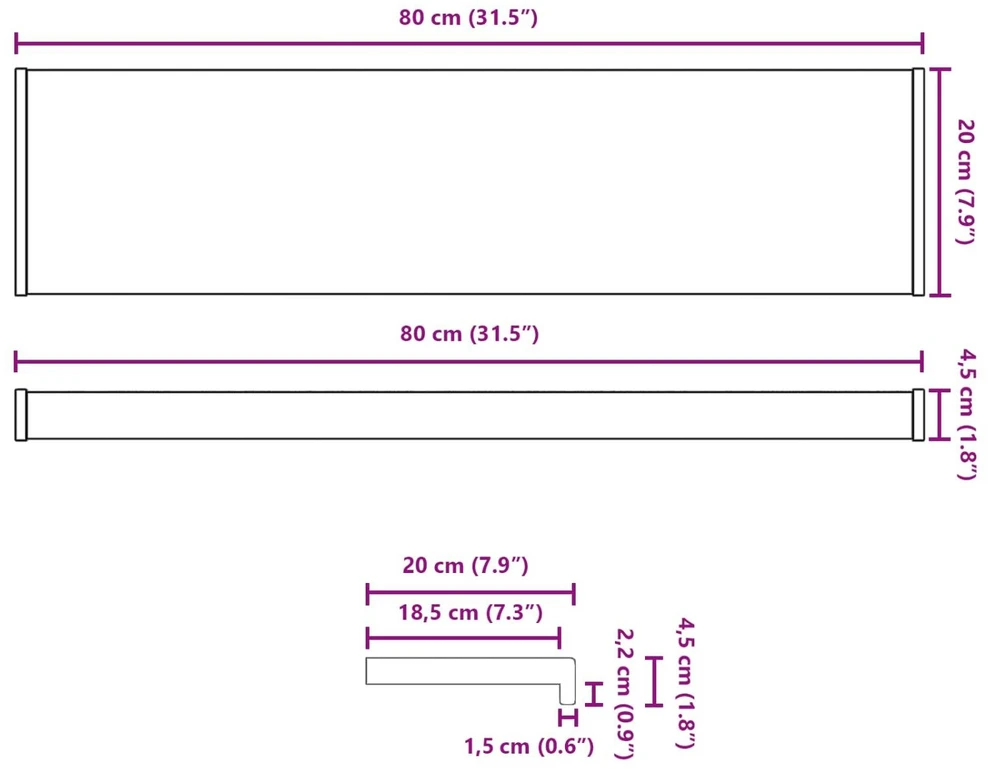 Langų palangė Juoda su medienos tekstūra 80 x 20 x 4,5 cm PVC