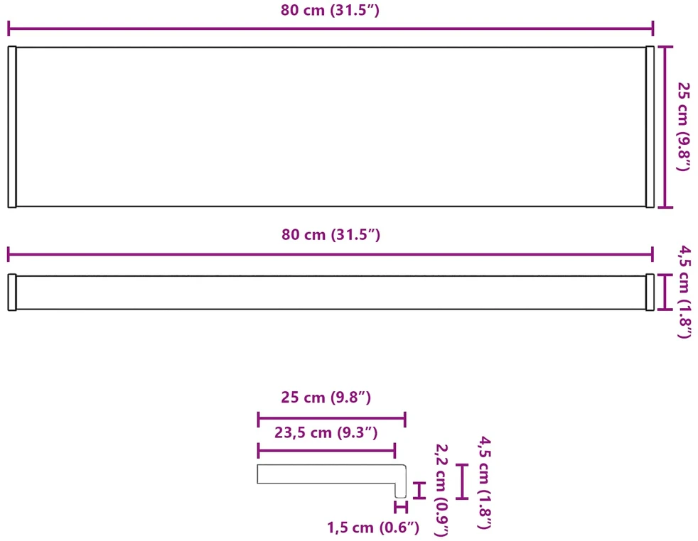 Langų palangė Ruda mediena 80 x 25 x 4,5 cm PVC