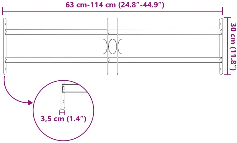 Langų saugos grotelės su 2 skersiniais 3 vnt. 630-1140 mm