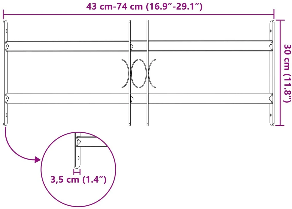 Langų saugos grotelės su 2 skersiniais 3 vnt. 43-74 cm