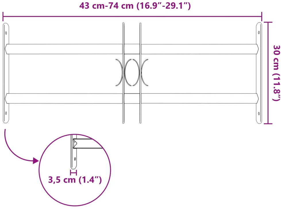 Langų saugos grotelės su 2 skersiniais 3 vnt. 43-74 cm