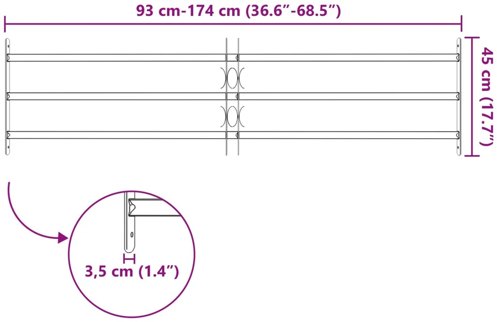 Langų saugos grotelės su 3 skersinėmis 3 vnt. 93-174 cm