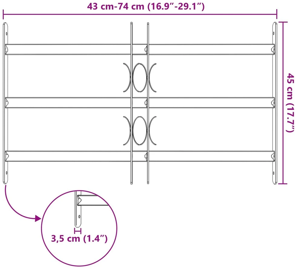 Langų saugos grotelės su 3 skersinėmis 3 vnt. 430-740 mm