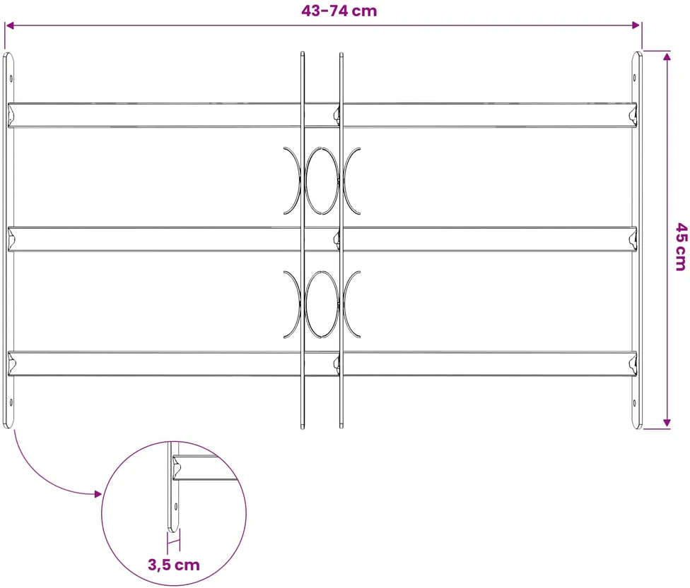 Langų saugos grotelės su 3 skersinėmis 3 vnt. 43-74 cm