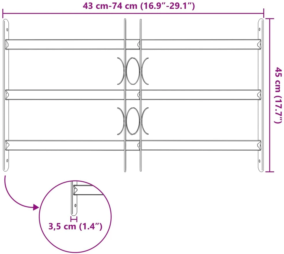 Langų saugos grotelės su 3 skersinėmis 3 vnt. 43-74 cm