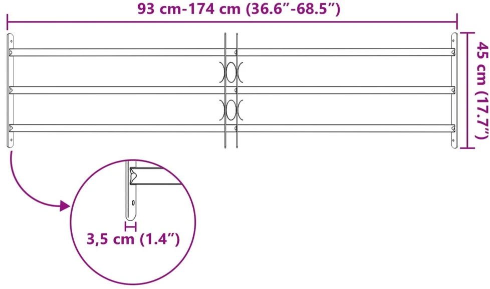 Langų saugos grotelės su 3 skersinėmis 3 vnt. 930-1740 mm