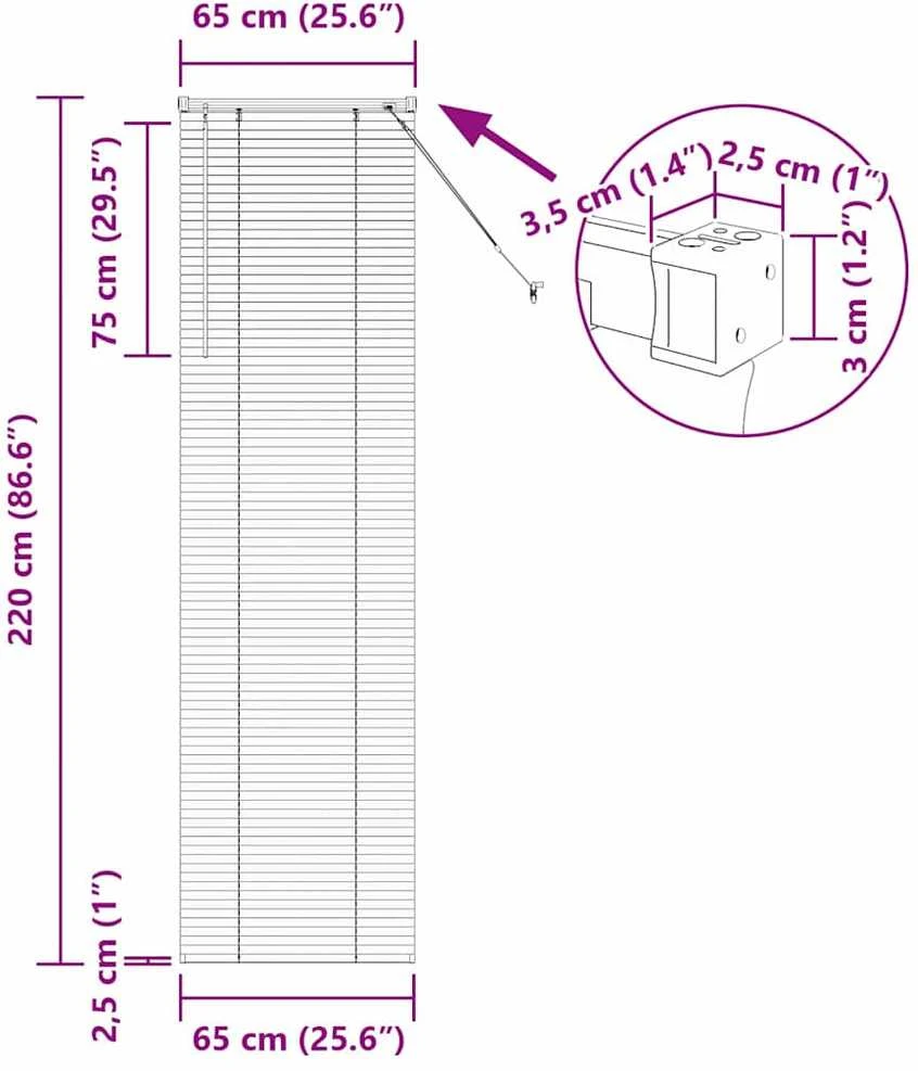 Venecijos žaliuzės Juoda 220 x 65 cm 25 mm Aliuminis