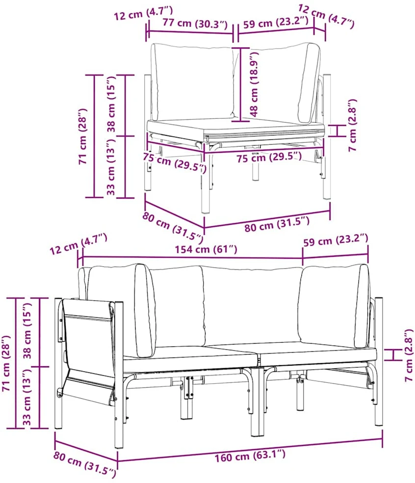 Lauko Baldai 2 Vienetas Antracitas 80 x 80 x 71 cm Plienas