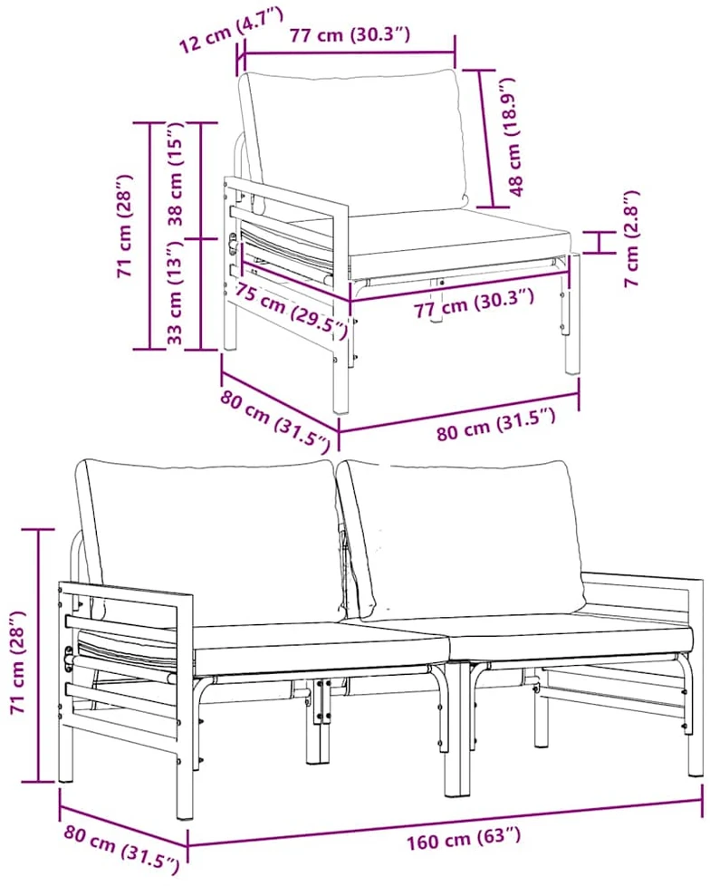 Lauko Baldai 2 Vienetas Antracitas 80 x 80 x 71 cm Plienas