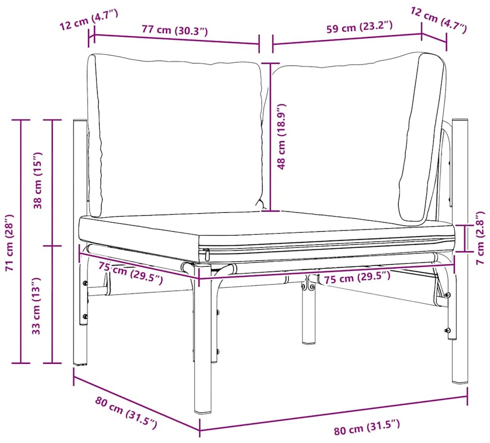Lauko Baldai su pagalve Antracitas 80 x 80 x 71 cm Plienas