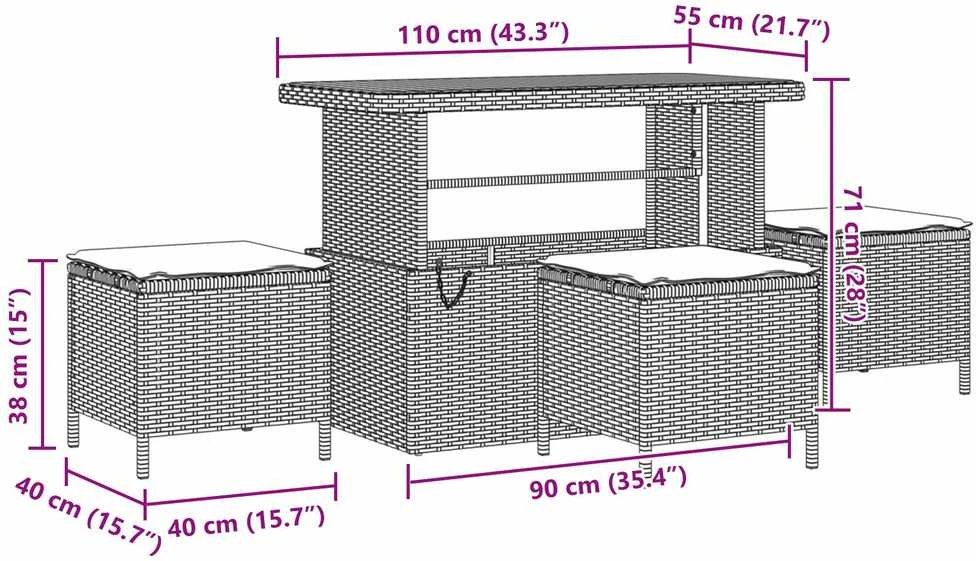 Lauko baldų komplektas Sodo valgomojo komplektas 4 vnt. Smėlio poliratanas