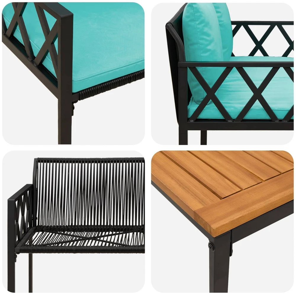 Lauko baldų komplektas 4 pcs Juoda ir turkio poliratanas