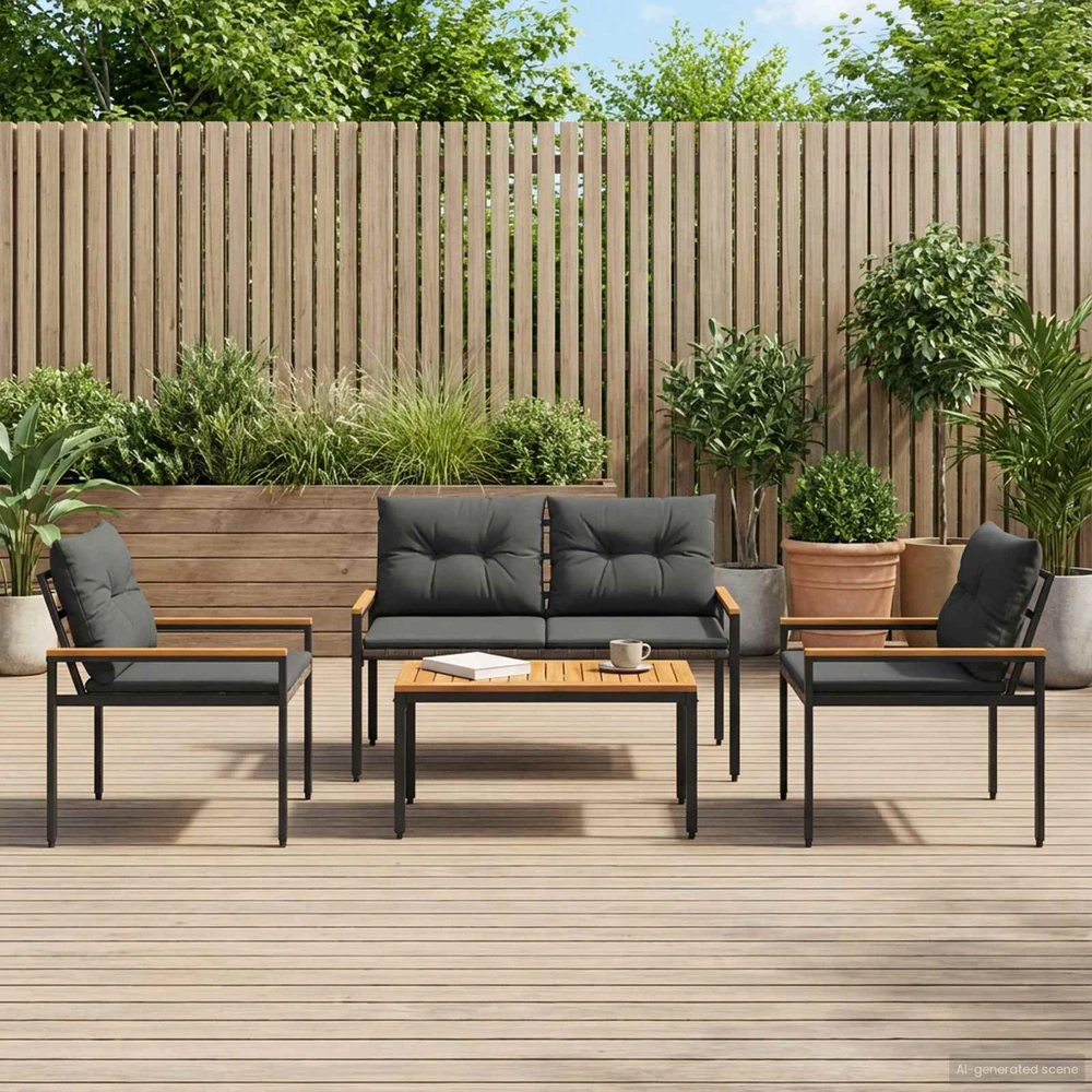 Lauko baldų komplektas 4 vnt. 4 vietos Tamsiai pilka