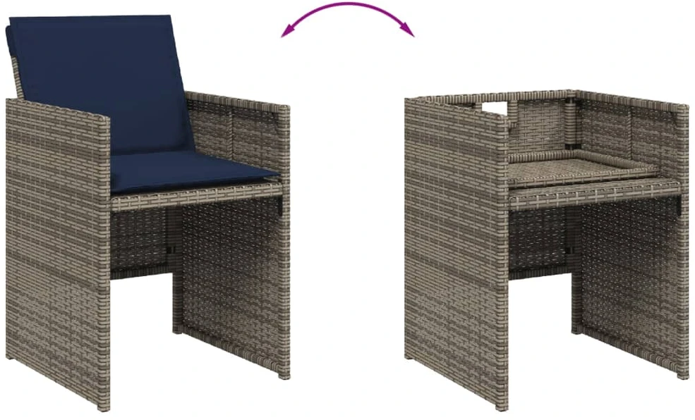 Lauko baldų komplektas 5 dalių sodo valgomojo baldų komplektas su pagalvėlėmis, pilkas, poliratanas