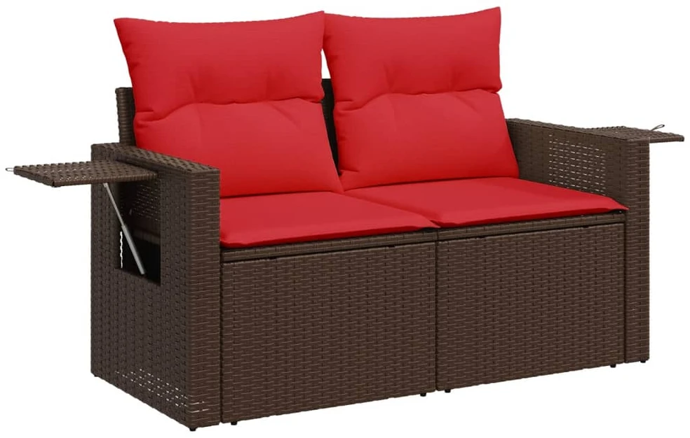 Lauko baldų komplektas 6 dalių sodo sofų komplektas su pagalvėlėmis, rudas, poliratanas