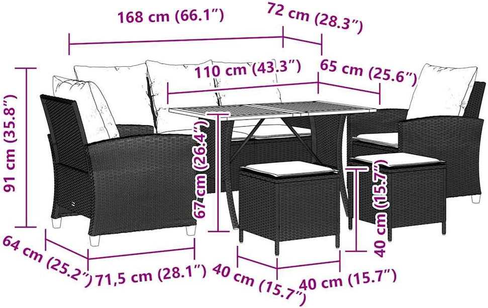 6 dalių sodo sofų komplektas su pagalvėlėmis, šviesiai pilkas, poliratanas