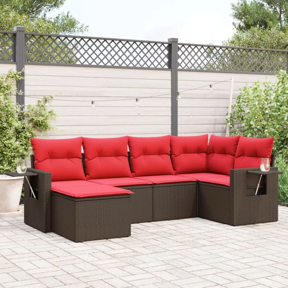 6 dalių sodo sofų komplektas su pagalvėlėmis, rudas, poliratanas