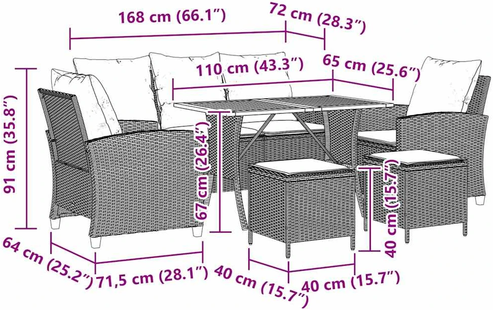 Lauko baldų komplektas 6 dalių sodo sofų komplektas su pagalvėlėmis, juodas, poliratanas