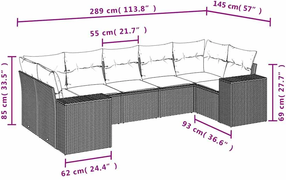 7 dalių sodo sofų komplektas su pagalvėlėmis, juodas, poliratanas