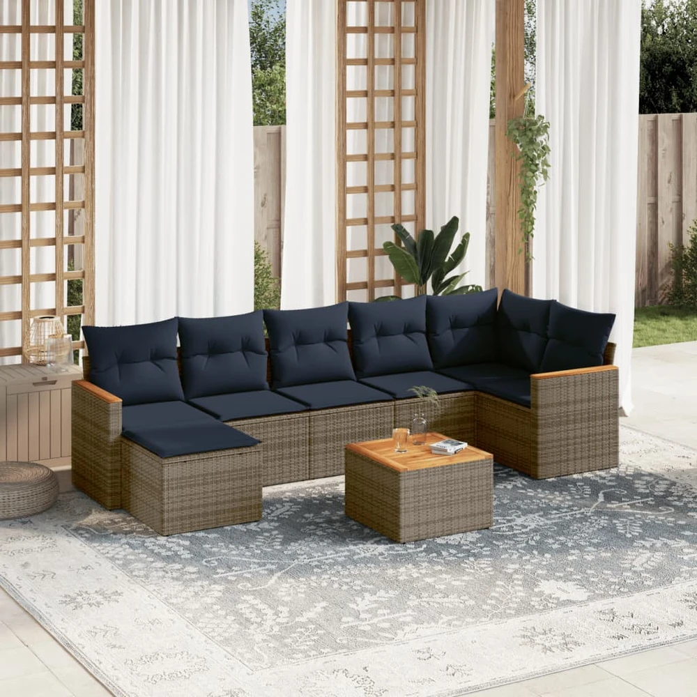 8 dalių sodo sofų komplektas su pagalvėlėmis, pilkas, poliratanas