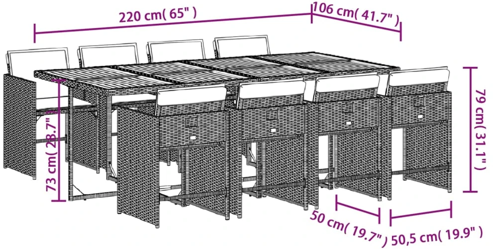Lauko baldų komplektas 9 dalių sodo valgomojo baldų komplektas su pagalvėlėmis, pilkas, poliratanas