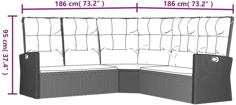 Lauko baldų komplektas Atlošiama kampinė sofa su pagalvėlėmis, pilka, poliratanas