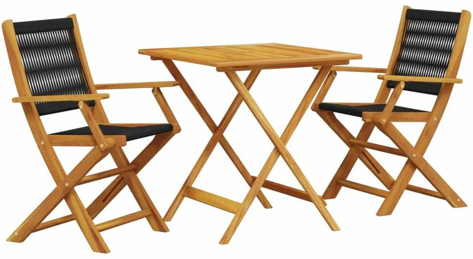 Lauko baldų komplektas Bistro baldų komplektas, 3 dalių, juodas, PP ir mediena