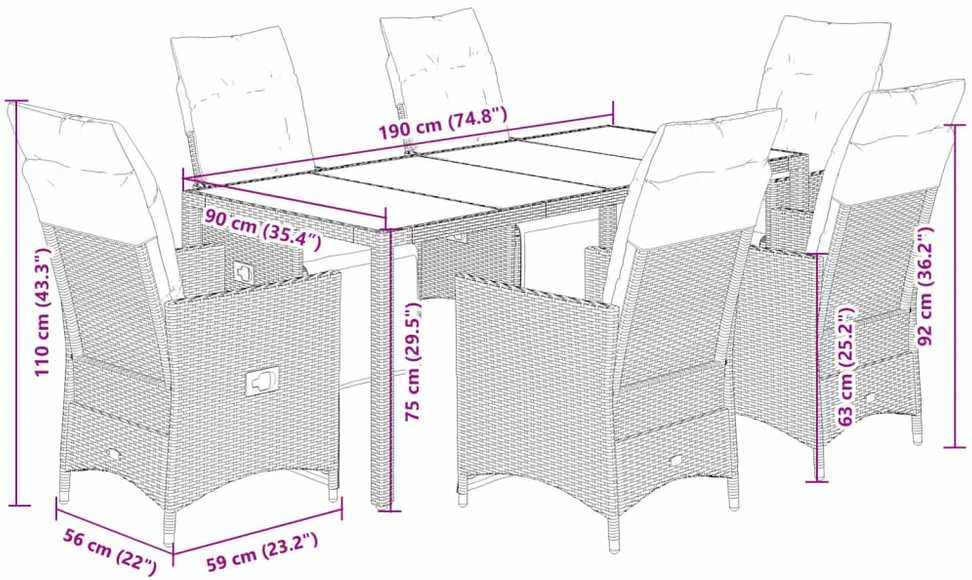 Bistro komplektas su pagalvėlėmis, 7 dalių, smėlio, poliratanas