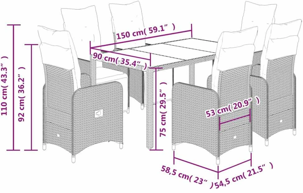 Bistro komplektas su pagalvėlėmis, 7 dalių, rudas, poliratanas